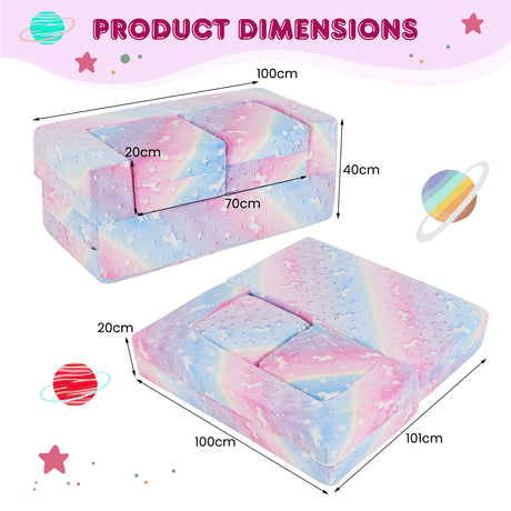 2 Seater Kids Play Couch, Glow in the Dark Modular Sofa Play Set for Toddlers, 3-in-1 Baby Fold out Sofa