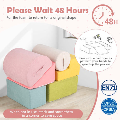 BABY JOY 6-Piece Baby Climb and Crawl Play Set, Kids Indoor Soft Play Foam w/Skin-Friendly Chenille Fabric