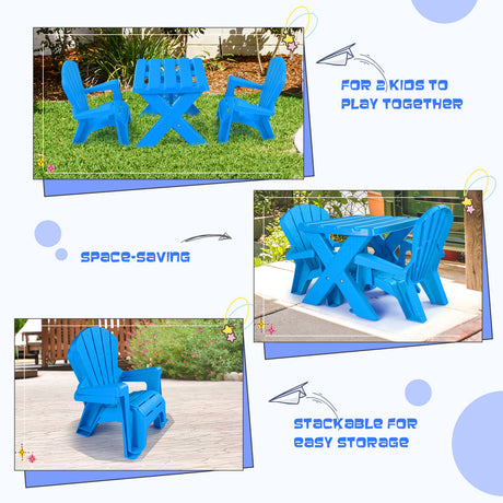 Kids Plastic Table with 2 Adirondack Chairs Set, Toddler Play Table and Chairs for Tea Time
