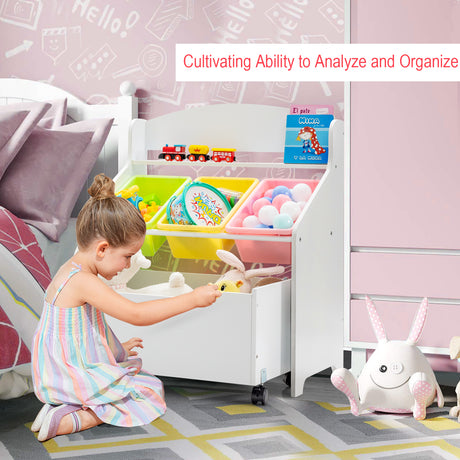 Kids Wooden Storage Cabinet, Preschool/Homeschooling Mobile Organizer Shelf