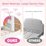 Kids Upholstered Platform Bed Children Twin Size Wooden Bed Unicorn Pattern