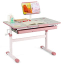 HONEY JOY Height-Adjustable Kids Desk w/Tilt Desktop & Book Stand, Storage Drawer & Scale Ruler