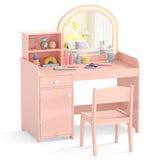 Makeup Table & Chair Set with Acrylic Mirror & 2-Colour LED Lights