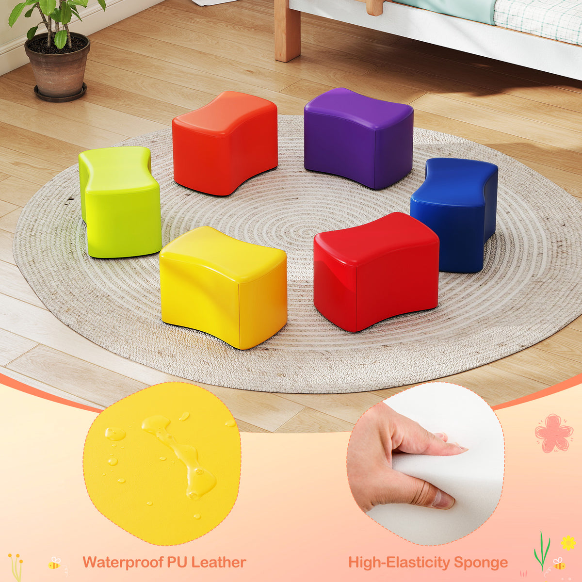 Creative Modular Stool 6 PCS Modular Stool Set, Butterfly Stools for Kids Rooms, Classrooms ...