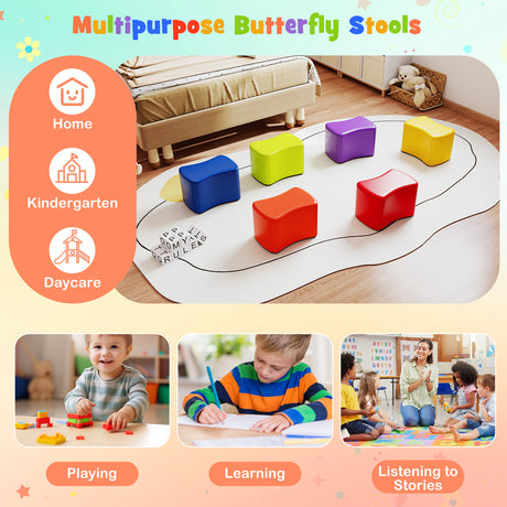 6 PCS Modular Stool Set,  Butterfly Stools for Kids Rooms, Classrooms, Daycares