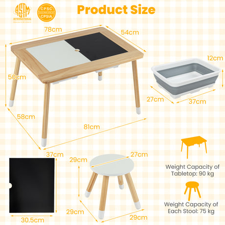 Kid's Table and Chairs Set with Detachable Double-Sided Tabletops