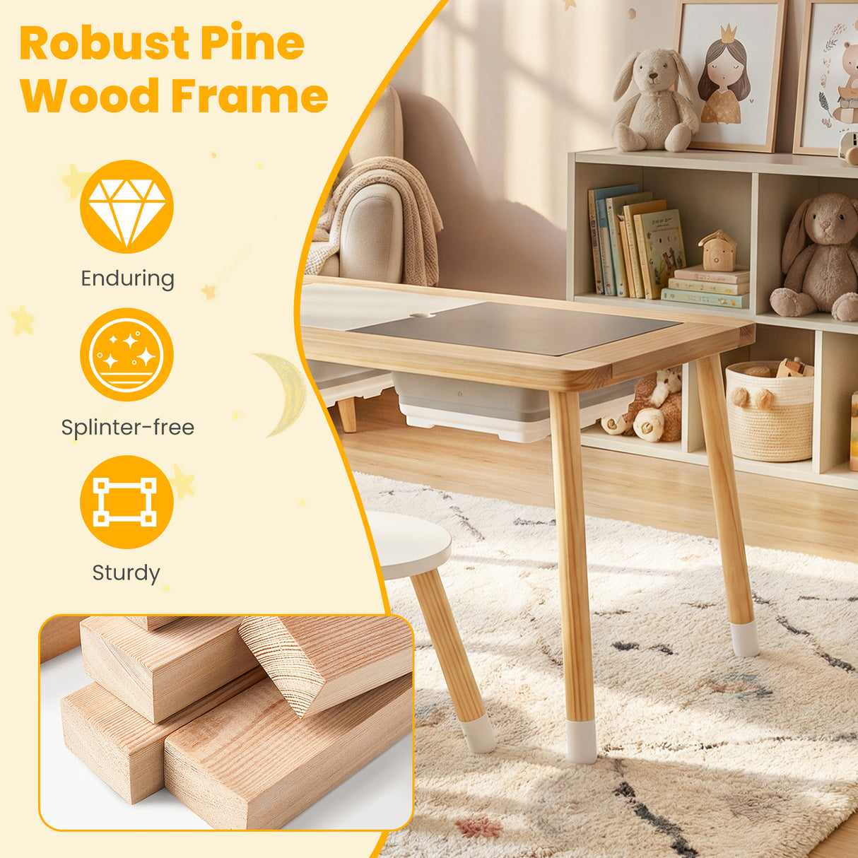 Kid's Table and Chairs Set with Detachable Double-Sided Tabletops