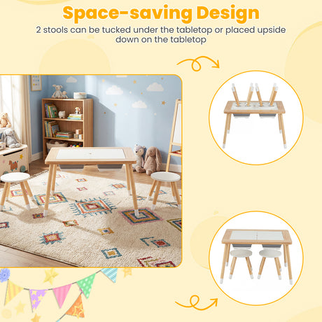 Kid's Table and Chairs Set with Detachable Double-Sided Tabletops