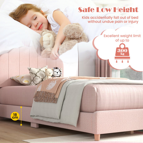 Kids Wooden Single Bed Frame, Upholstered Platform Bed Frame