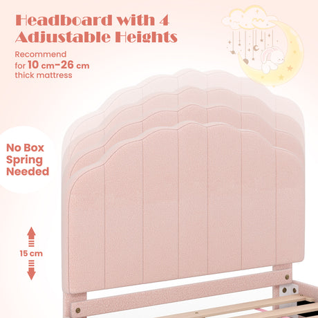 Kids Wooden Single Bed Frame, Upholstered Platform Bed Frame