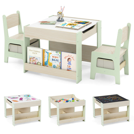 4-in-1 Kids Table and Chair Set, Wooden Activity Table, 2-in-1 Detachable Tabletop Table & Chair Set for Classroom