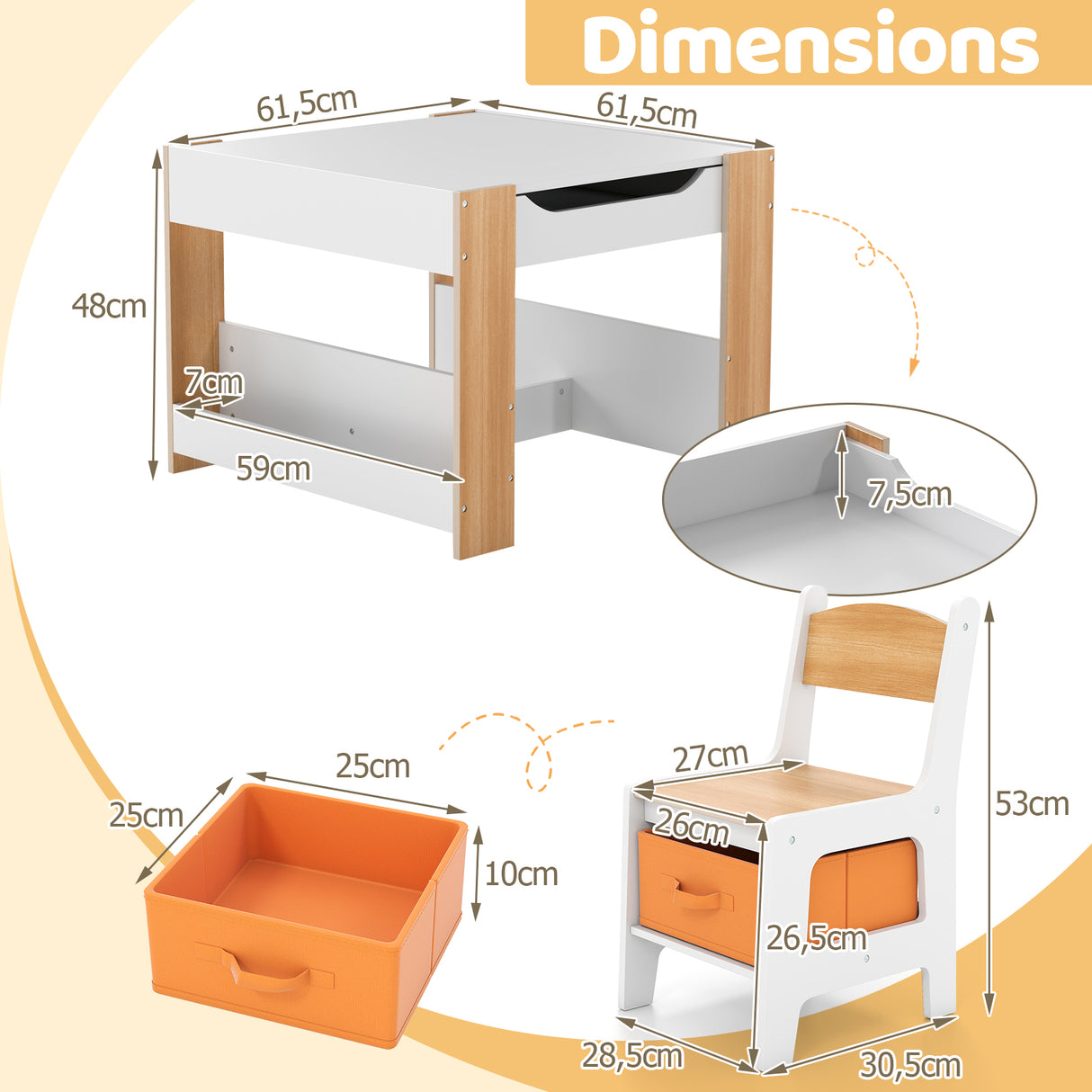 4-in-1 Kids Table and Chair Set, Wooden Activity Table, 2-in-1 Detachable Tabletop Table & Chair Set for Classroom