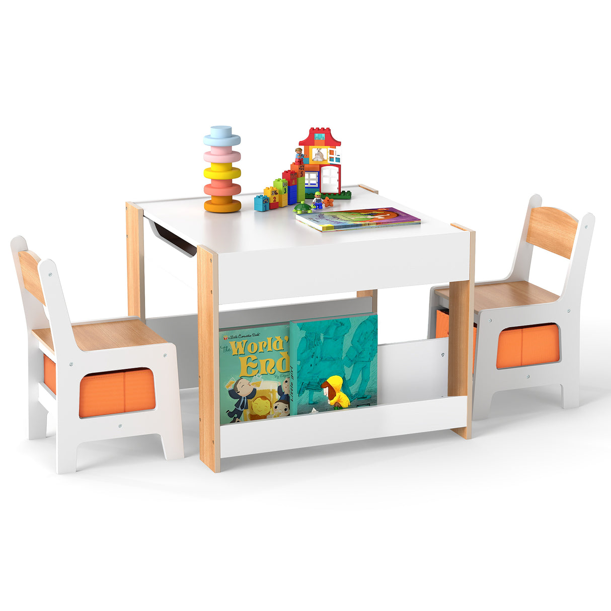 4-in-1 Kids Table and Chair Set, Wooden Activity Table, 2-in-1 Detachable Tabletop Table & Chair Set for Classroom