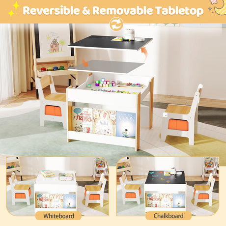 4-in-1 Kids Table and Chair Set, Wooden Activity Table, 2-in-1 Detachable Tabletop Table & Chair Set for Classroom