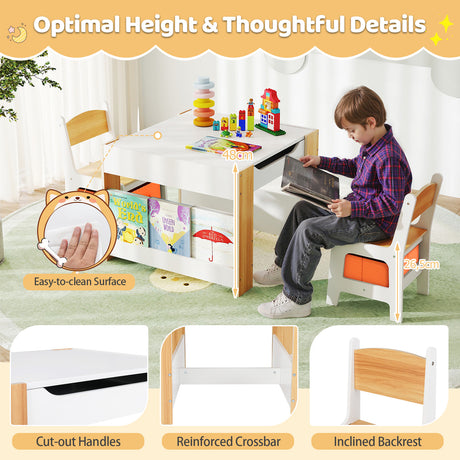 4-in-1 Kids Table and Chair Set, Wooden Activity Table, 2-in-1 Detachable Tabletop Table & Chair Set for Classroom