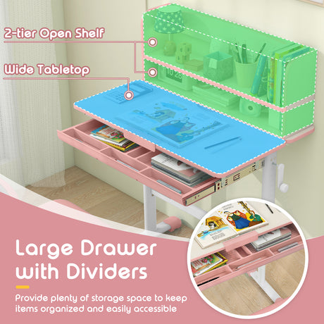 Height Adjustable Children School Study Desk with Tilt Desktop and Storage Drawer