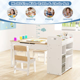 HONEY JOY Kids Art Table & 2 Chairs Set w/Paper Roll, Craft Desk w/Flip-up Tabletop