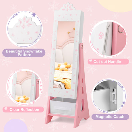 Kids Jewelry Armoire Cabinet, Free-Standing Full Length Mirror with Storage and 2 Tilt Angles