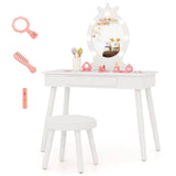 HONEY JOY Kids Vanity Set with LED Lighted Mirror & Stool