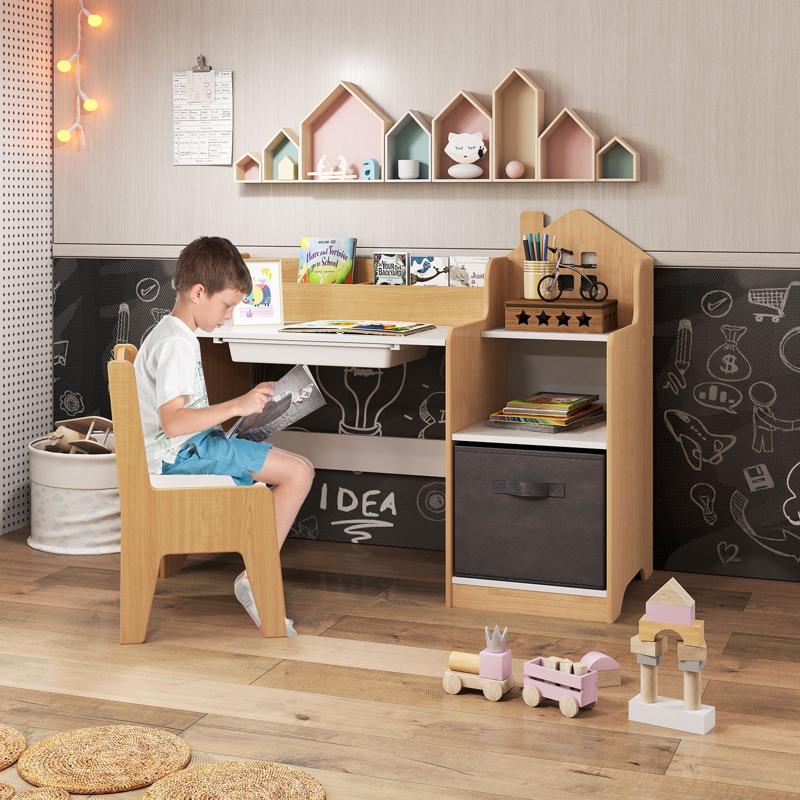 HONEY JOY Kids Study Desk and Chair Set, Children Study Table