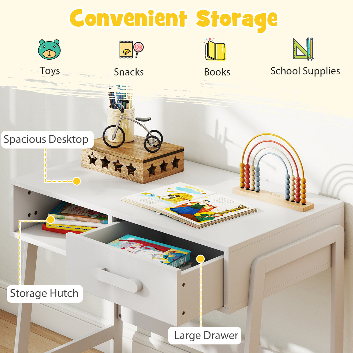 Wooden Children Study Table Set with Storage Drawer and Hutch