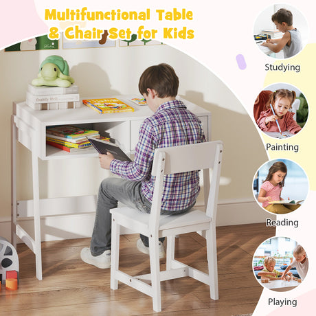 Wooden Children Study Table Set with Storage Drawer and Hutch