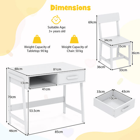 Wooden Children Study Table Set with Storage Drawer and Hutch