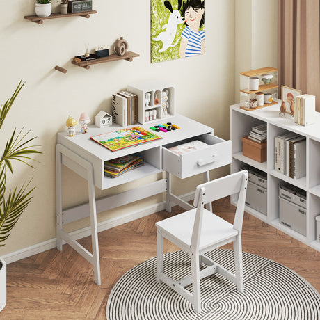 Wooden Children Study Table Set with Storage Drawer and Hutch