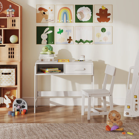 Wooden Children Study Table Set with Storage Drawer and Hutch