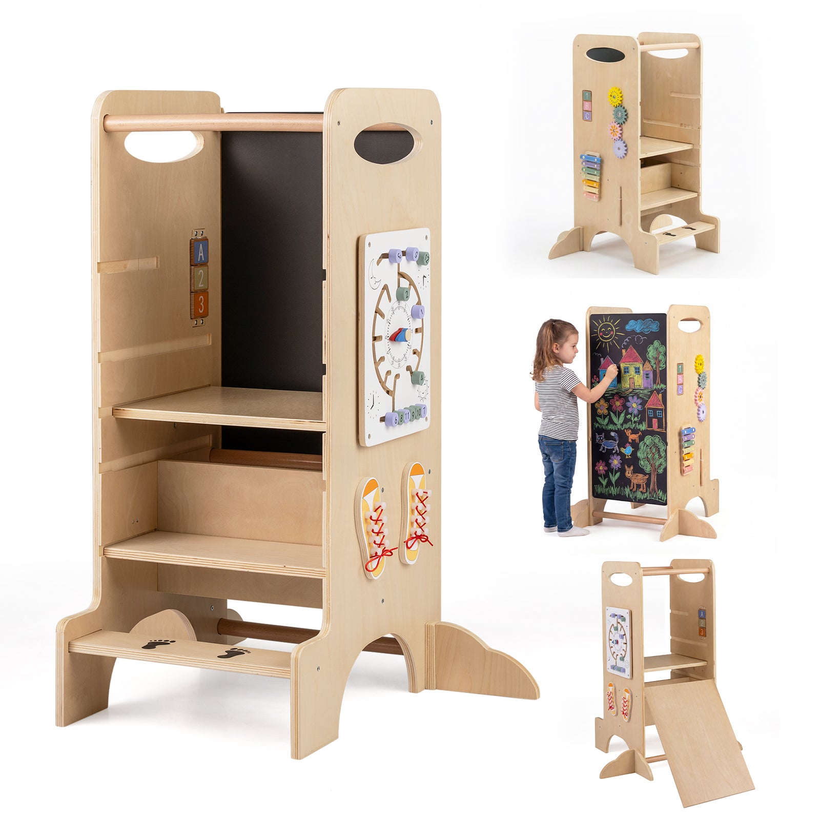 Multifunctional Kids Step Stool with 3 Adjustable Heights and