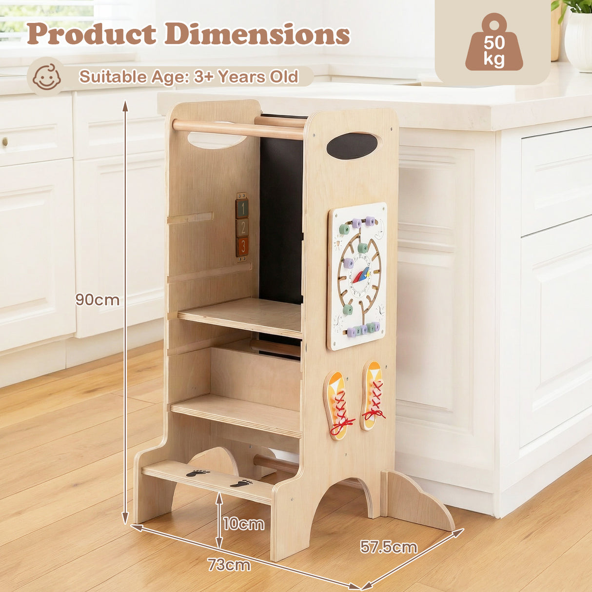 Multifunctional Kids Step Stool with 3 Adjustable Heights and Removable Chalkboard