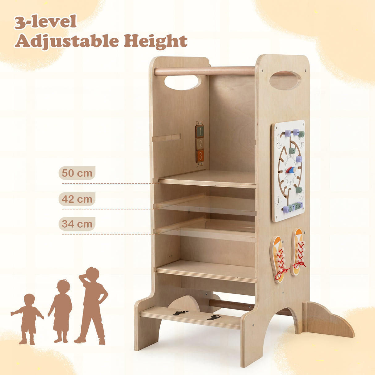 Multifunctional Kids Step Stool with 3 Adjustable Heights and Removable Chalkboard