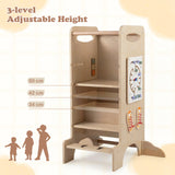 Multifunctional Kids Step Stool with 3 Adjustable Heights and Removable Chalkboard