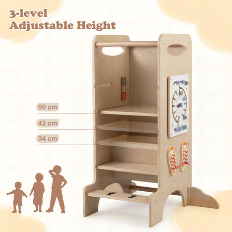 Multifunctional Kids Step Stool with 3 Adjustable Heights and Removable Chalkboard