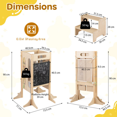 Versatile Wooden Learning Tower with Blackboard & Montessori Games for Children 3+ Years Old