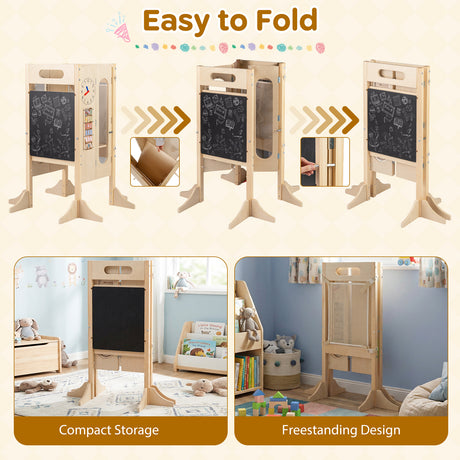 Versatile Wooden Learning Tower with Blackboard & Montessori Games for Children 3+ Years Old