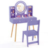 Wooden Kids Vanity Set Makeup Dressing Table w/ 2-Color LED Lighted Mirror Stool