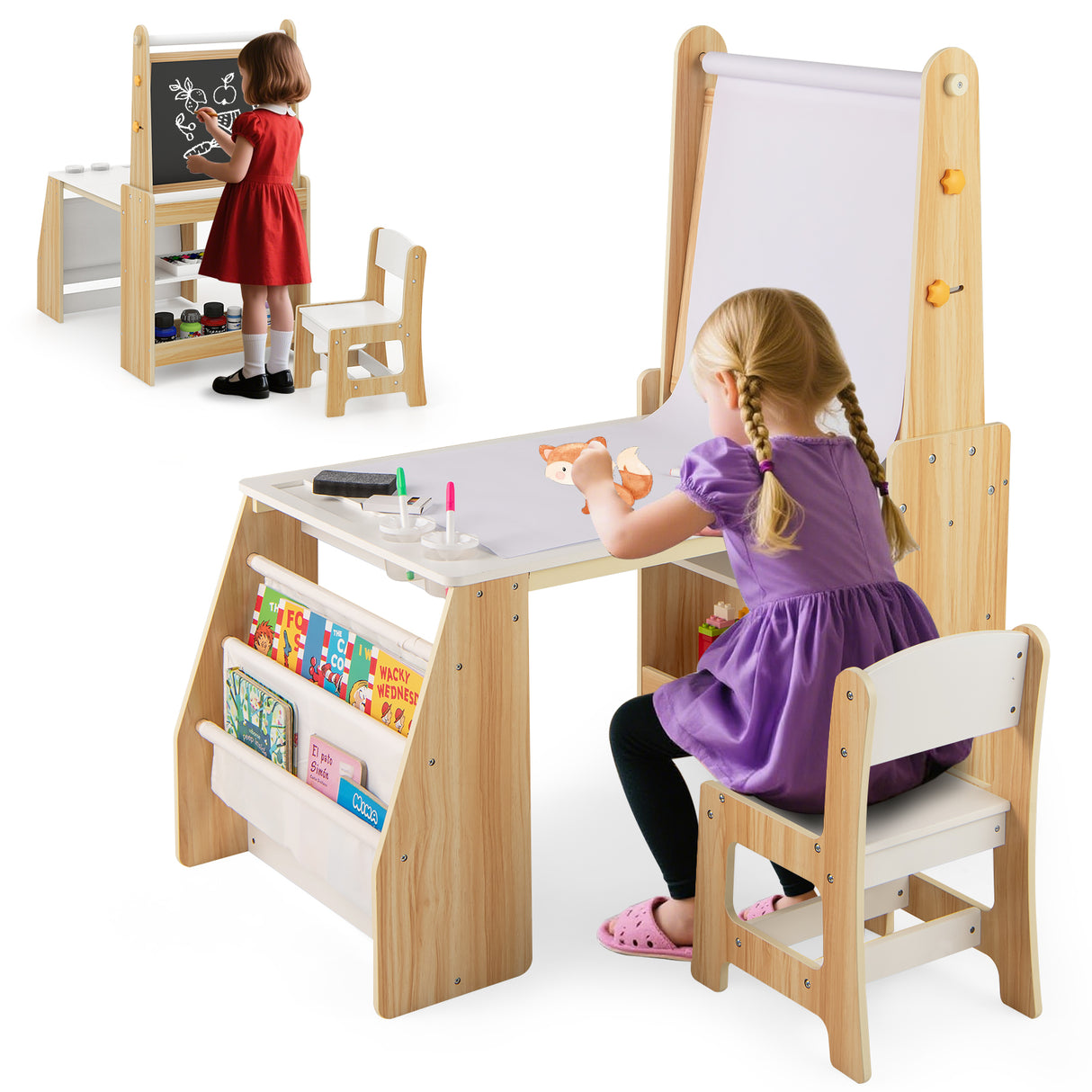 Kids Art Table and Chair Set, Multifunctional Kids Activity