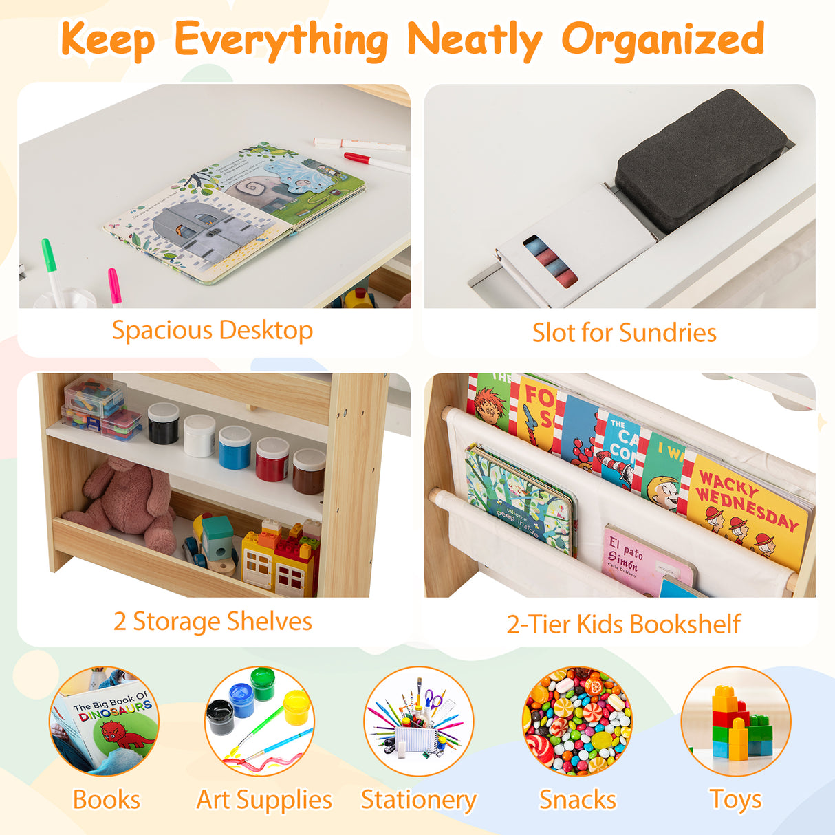 Kids Art Table and Chair Set, Multifunctional Kids Activity