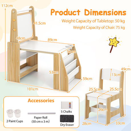 Kids Art Table and Chair Set, Multifunctional Kids Activity