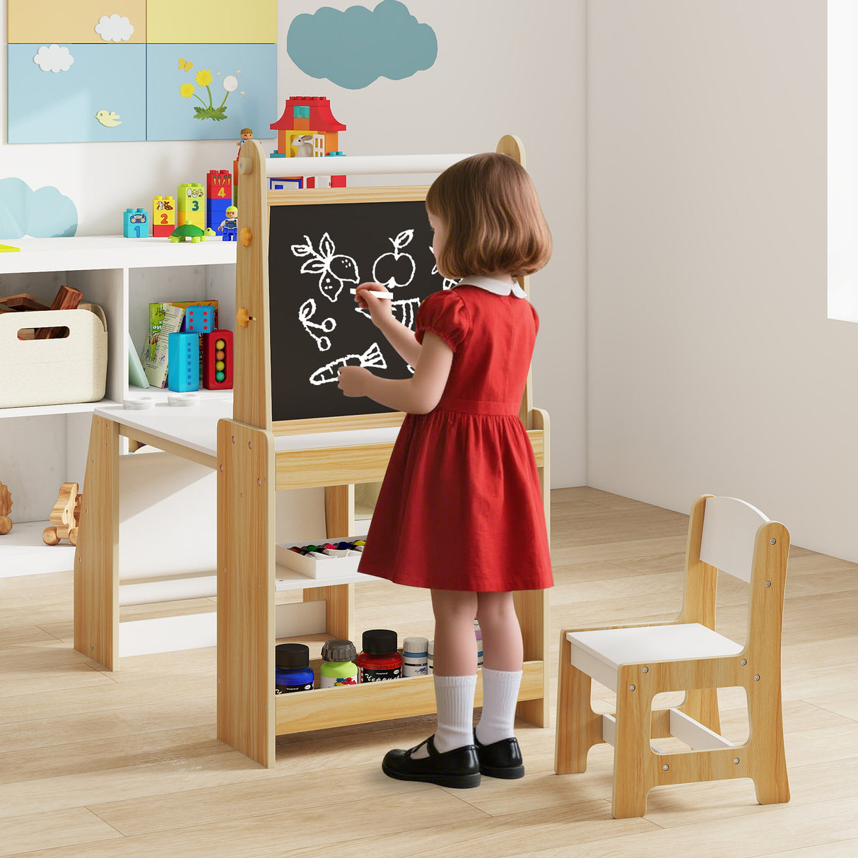 Kids Art Table and Chair Set, Multifunctional Kids Activity