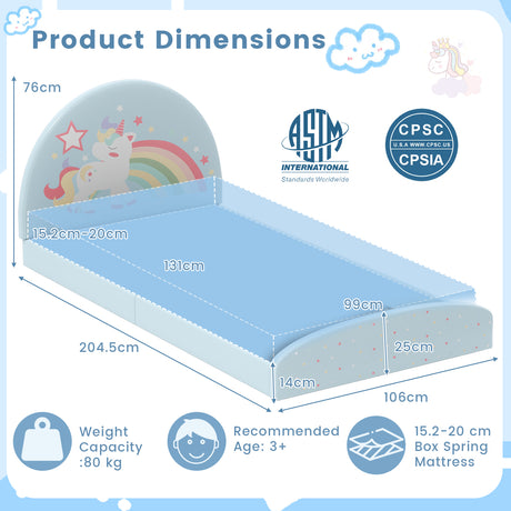 Single Floor Bed Frame, Upholstered Twin Size Kids Floor Bed with 210D Oxford Cloth Floor Mat