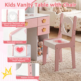 Kids Vanity Set with Crown Mirror & Chair for Girls