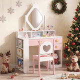 Kids Vanity Set with Crown Mirror & Chair for Girls