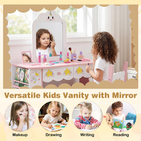 Princess Girls Makeup Table with Mirror and Chair