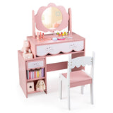 Kids Vanity Set with 360° Rotating Mirror & Chair for Girls