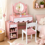 Kids Vanity Set with 360° Rotating Mirror & Chair for Girls