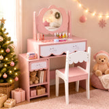 Kids Vanity Set with 360° Rotating Mirror & Chair for Girls