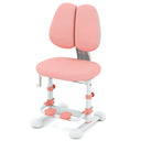 Pink children's chair with adjustable features on a white background