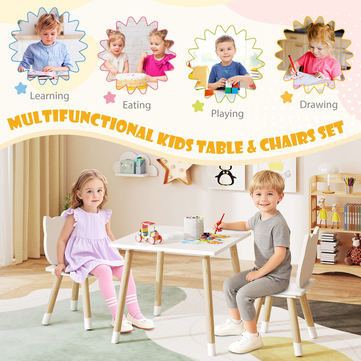 Kids Table and Chairs Set Wooden Toddler Desk and Chair Set